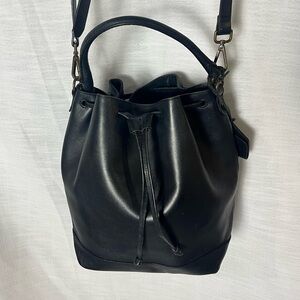 Madewell Black Leather Drawstring Bucket Bag